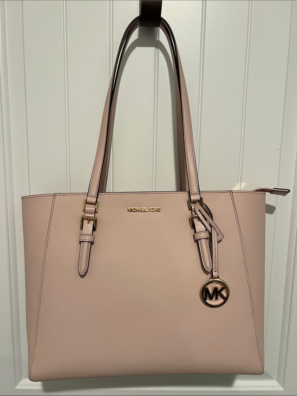 Michael Kors Blush Pink Saffiano Leather Tote with Gold MK Charm